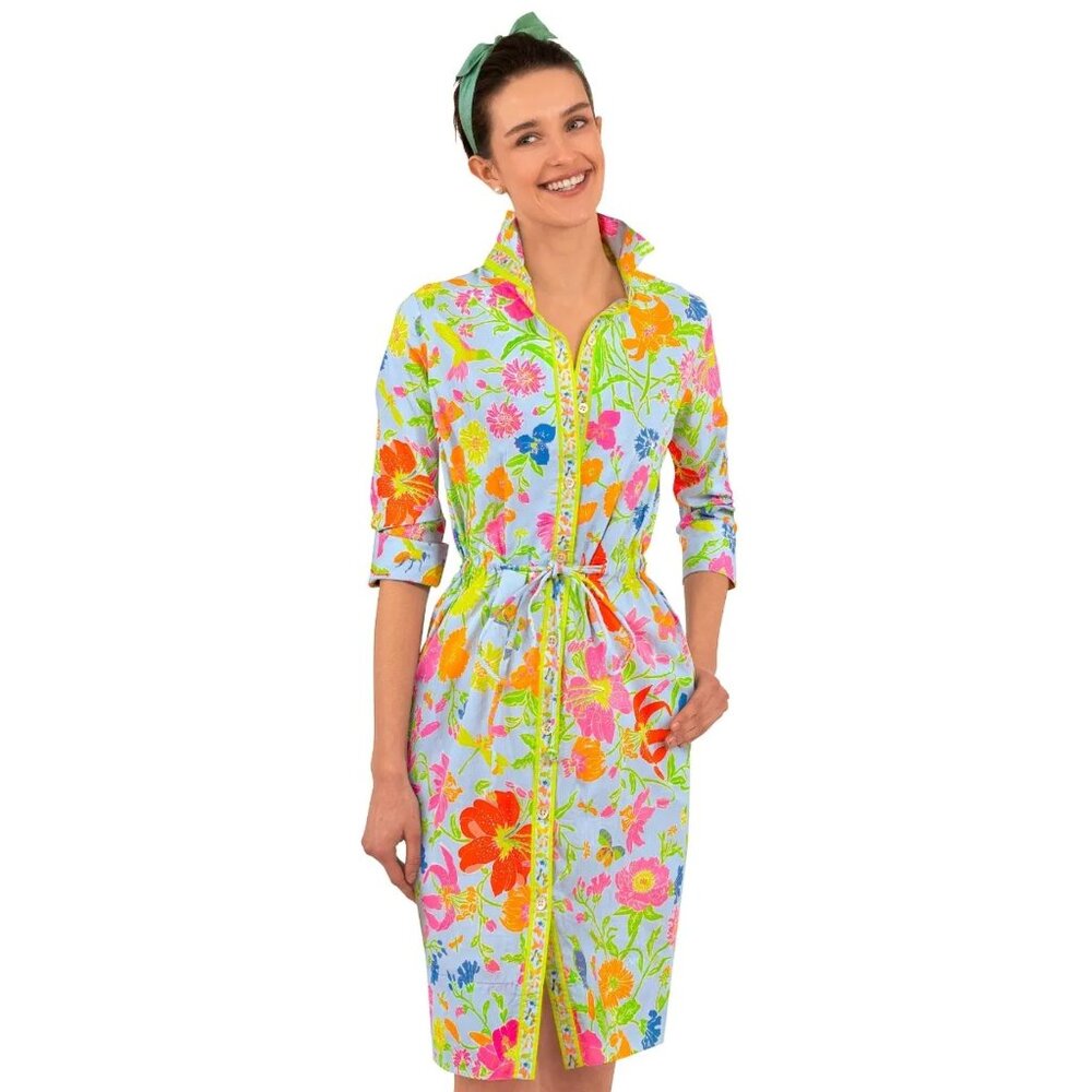 Gretchen Scott Pulley Dress Bird and Bees Periwinkle Women's Size Large NWT